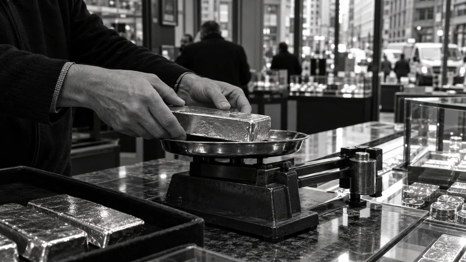 A gold bar rests on a scale at a bullion dealer in Manhattan, New York. (AI-generated image / EconoTimes)