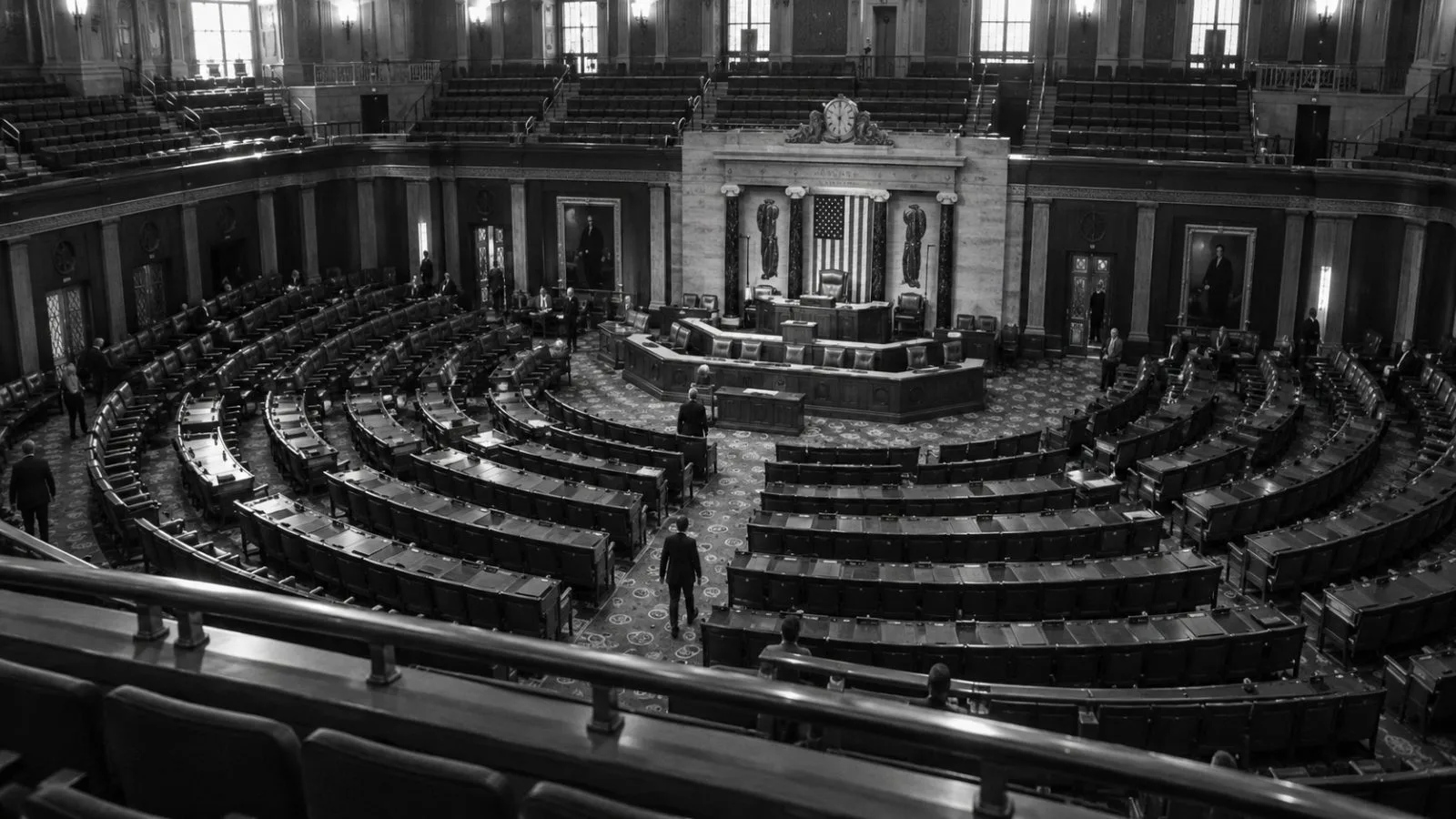 Rows of seats fill the U.S. House chamber at the Capitol in Washington, D.C. (AI-generated image / EconoTimes)