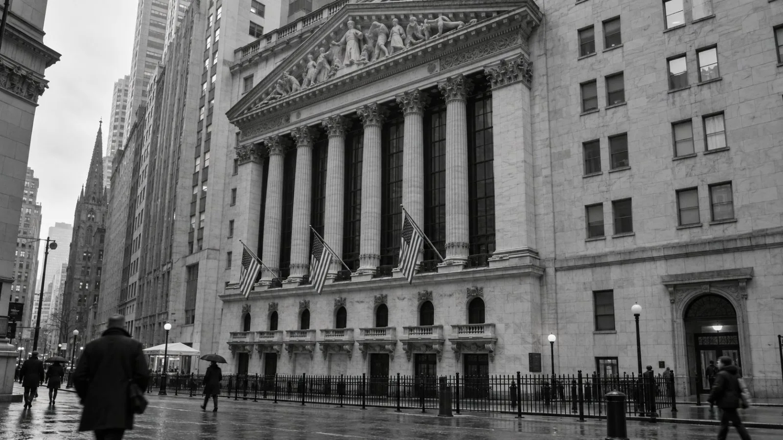 Pedestrians pass the New York Stock Exchange on Broad Street in New York City (AI-generated image / EconoTimes)