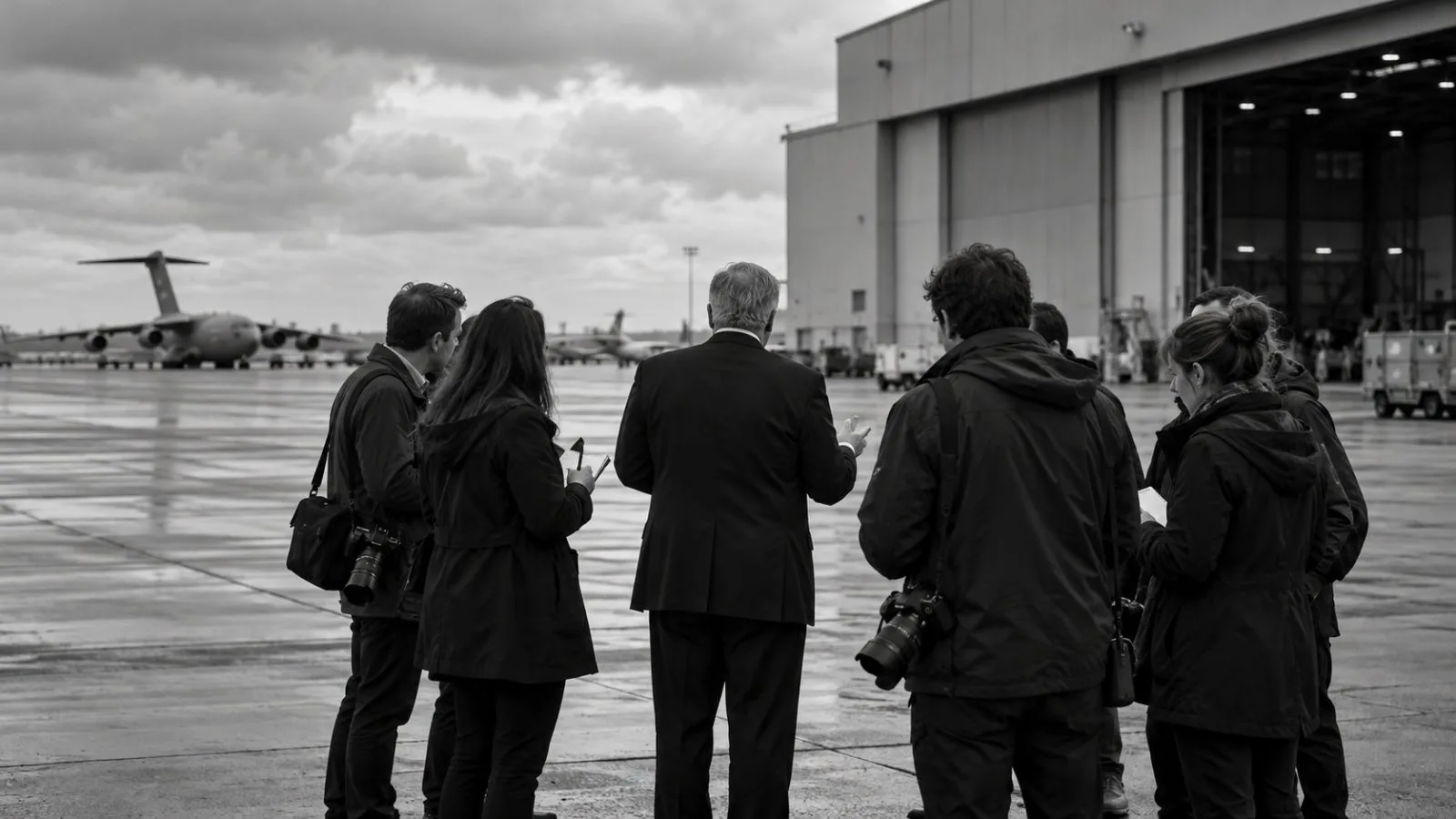 Reporters gather beside the flight line at Joint Base Andrews in Maryland. (AI-generated image / EconoTimes)