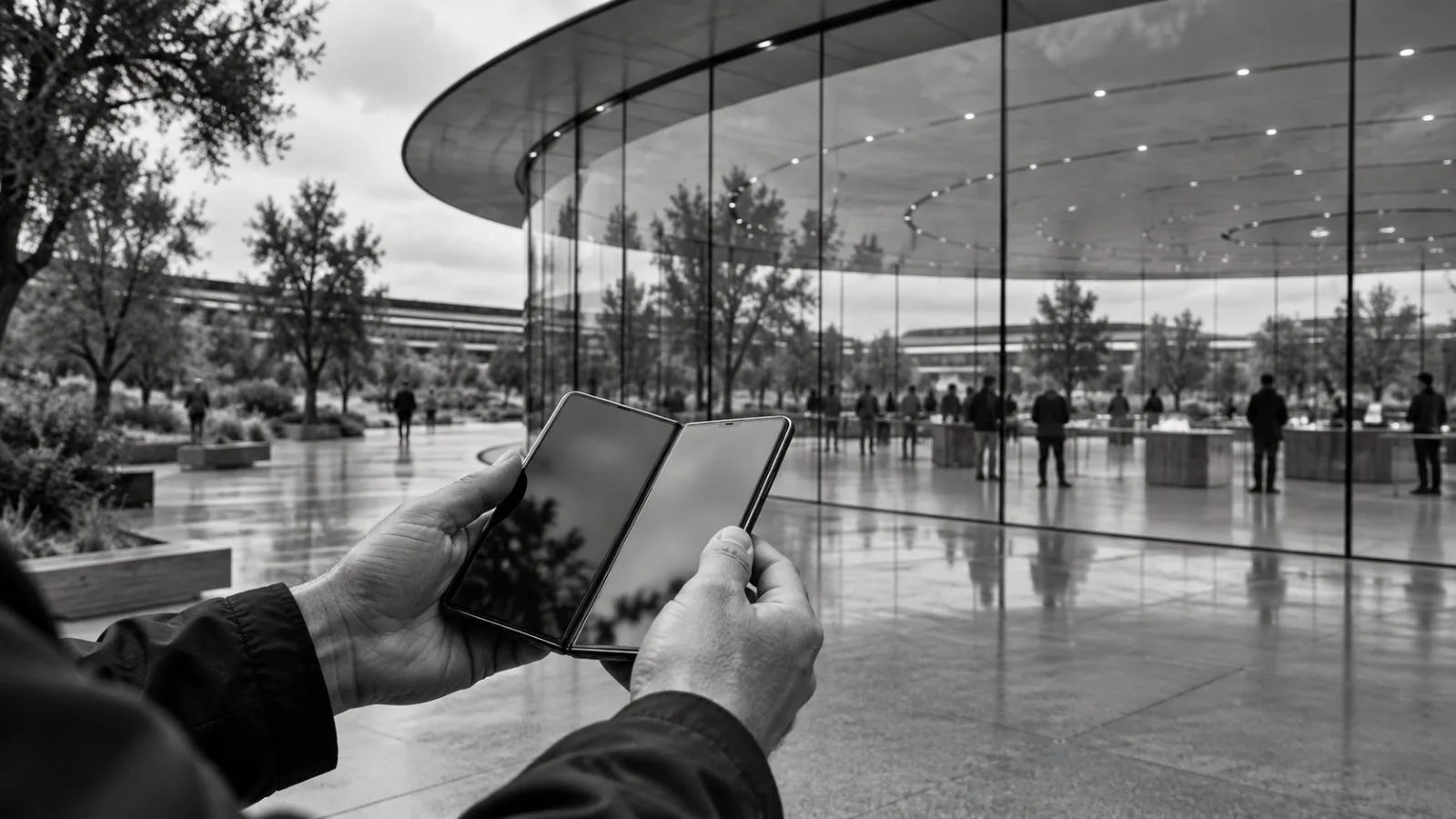 A customer checks a smartphone outside the Apple Store on Fifth Avenue in Manhattan. / EconoTimes.ai