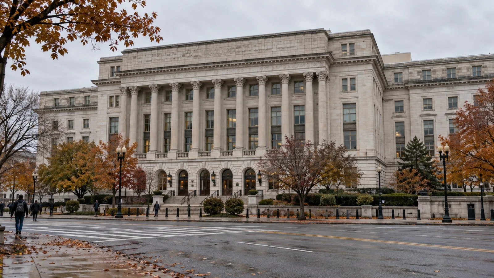 The U.S. Department of Agriculture headquarters stands across a Washington, D.C. street on an overcast morning. (AI-generated image / EconoTimes)