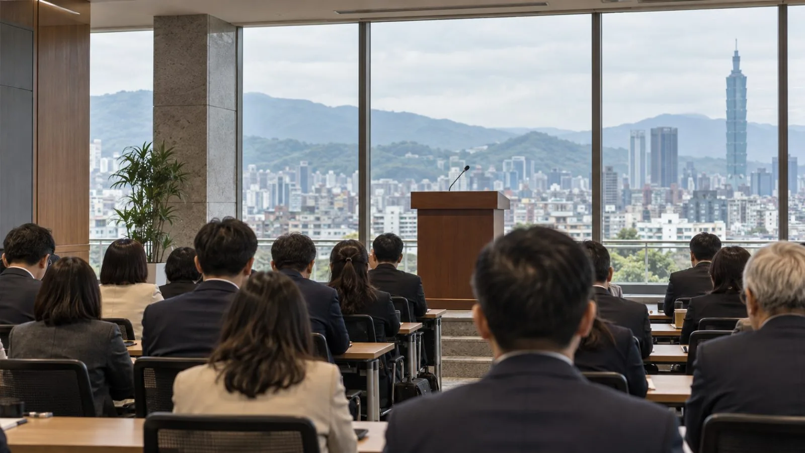 Delegates listen to a speaker at a security forum in Taipei, Taiwan. (AI-generated image / EconoTimes)
