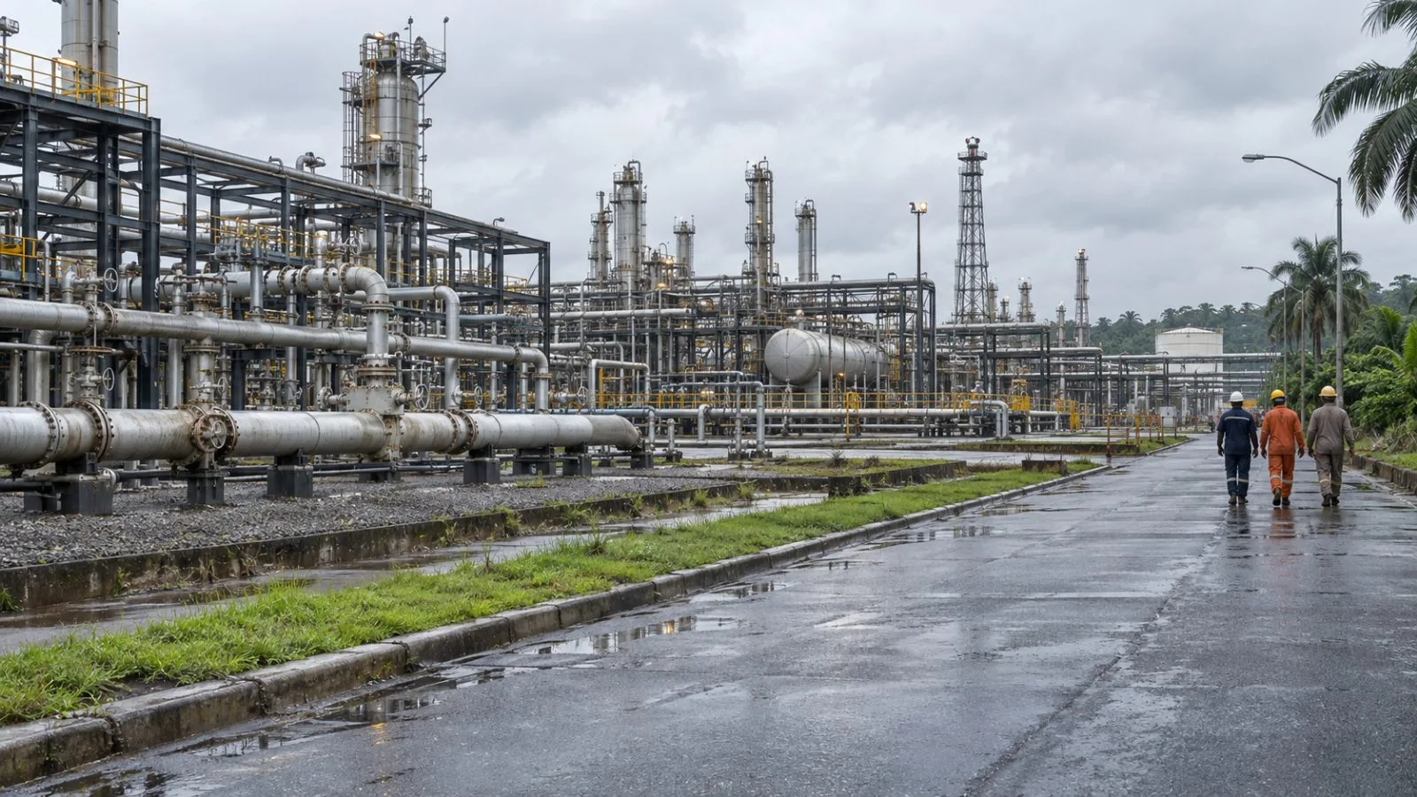 Gas pipelines run through a processing facility near Port Harcourt, Nigeria. (AI-generated image / EconoTimes)