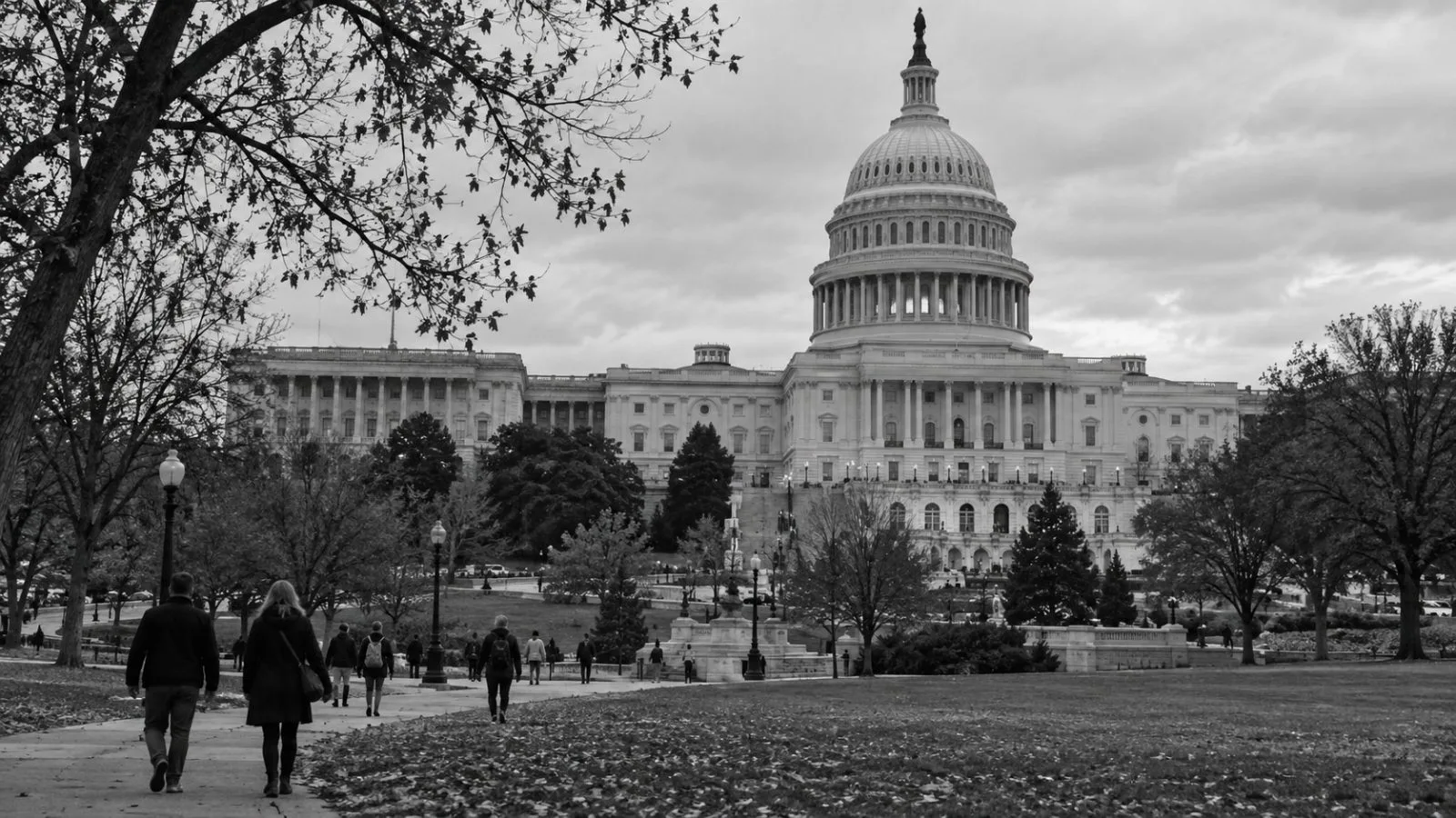 The U.S. Capitol rises above late-autumn trees in Washington, D.C., on an overcast afternoon. (AI-generated image / EconoTimes)