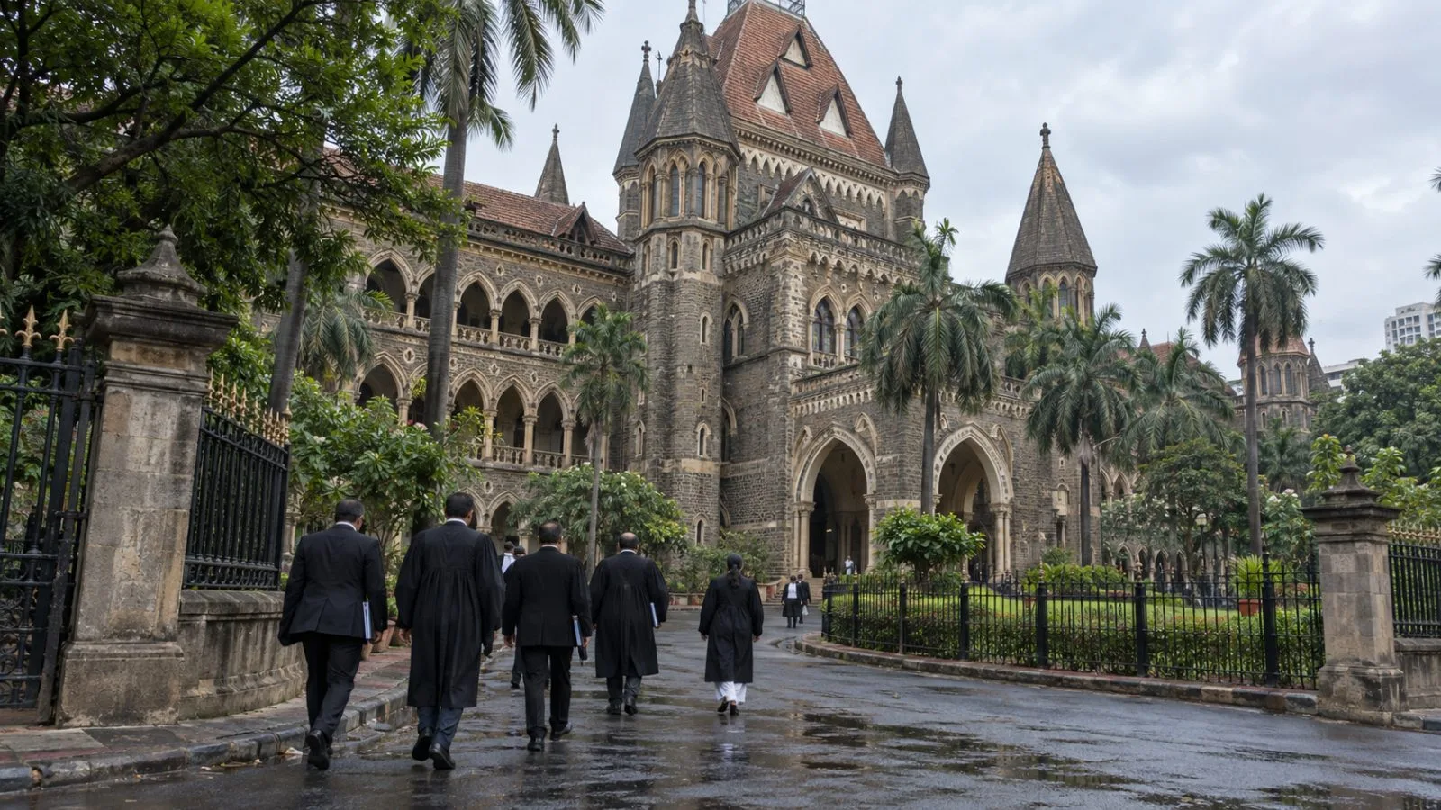 Lawyers walk toward the Bombay High Court entrance in Mumbai. (AI-generated image / EconoTimes)