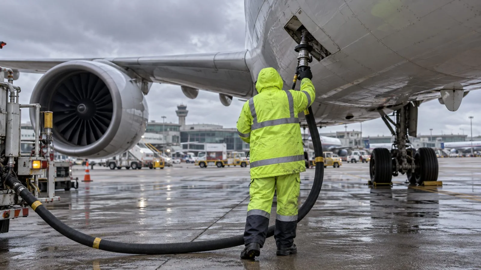 A fuel truck services a passenger jet at John F. Kennedy International Airport in Queens. / EconoTimes.ai
