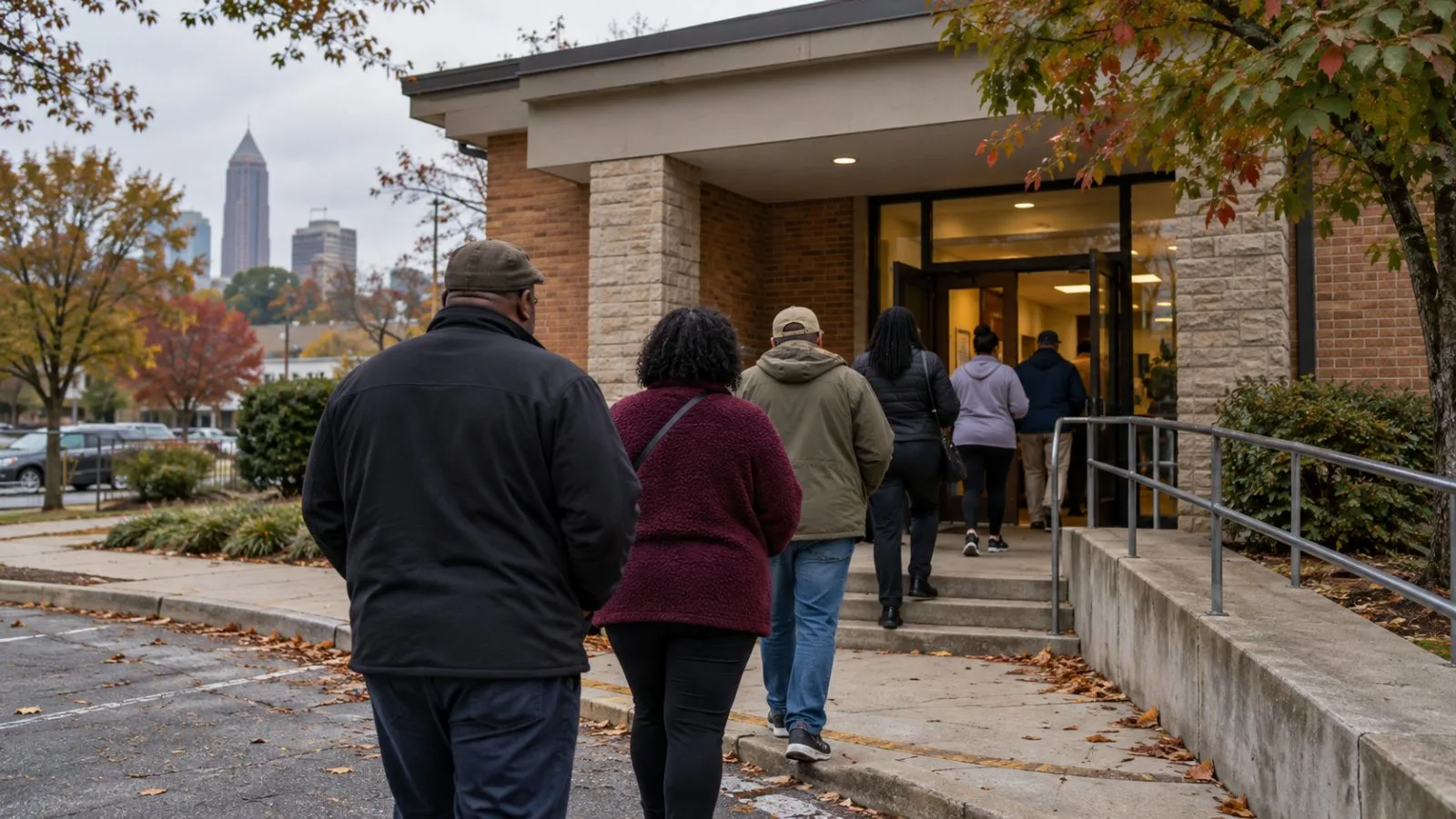 Voters queue outside an early voting polling place in Atlanta, Georgia, during the afternoon. (AI-generated image / EconoTimes)