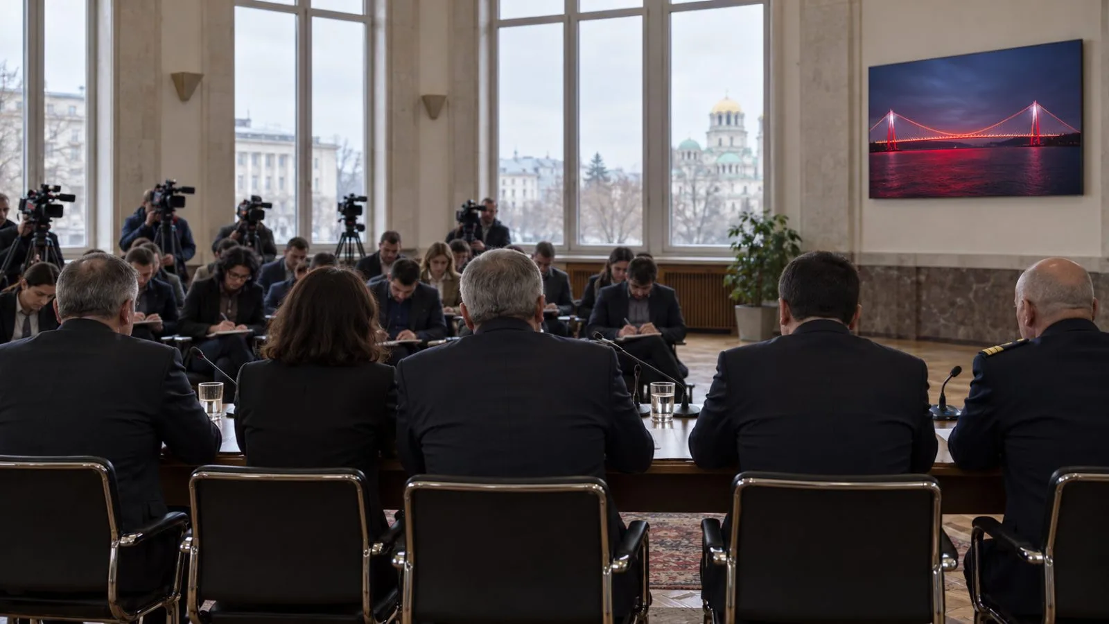 Microphones stand ready for a joint news conference in Sofia, Bulgaria. / EconoTimes.ai