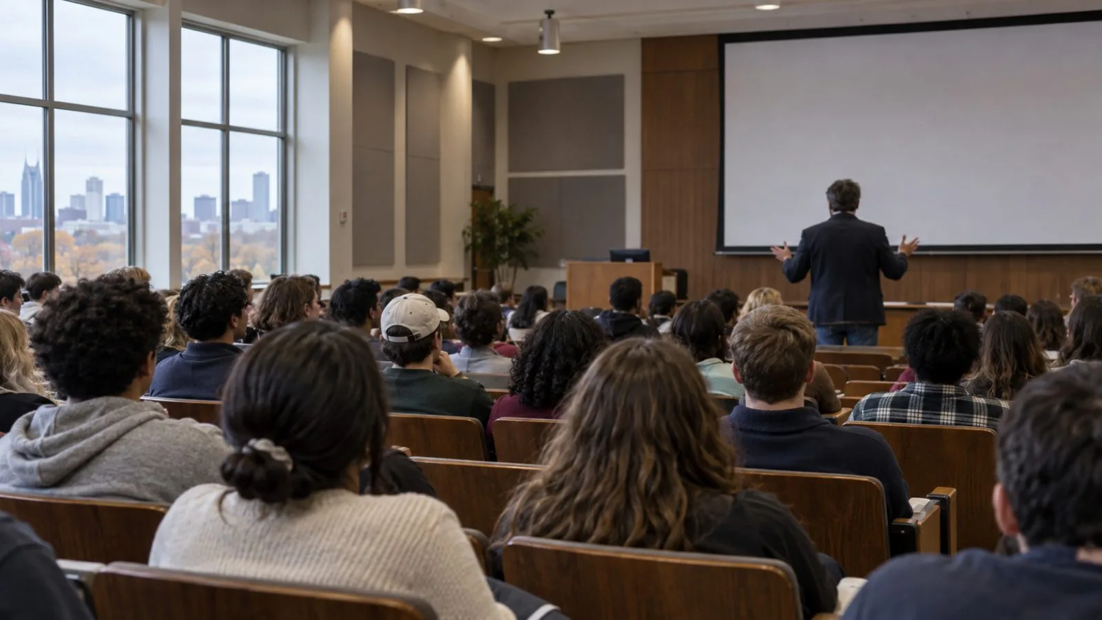 An audience listens to a speaker during a lecture in Nashville, Tennessee (AI-generated image / EconoTimes)