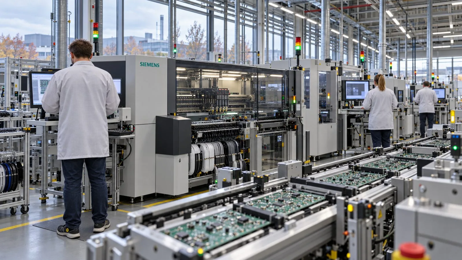 Printed circuit boards move along an assembly line at Siemens’ Erlangen factory in Germany. / EconoTimes.ai