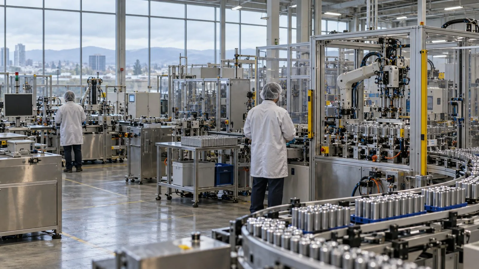 Technicians inspect cell-assembly equipment at QuantumScape’s Eagle Line pilot facility in San Jose, California. (AI-generated image / EconoTimes)