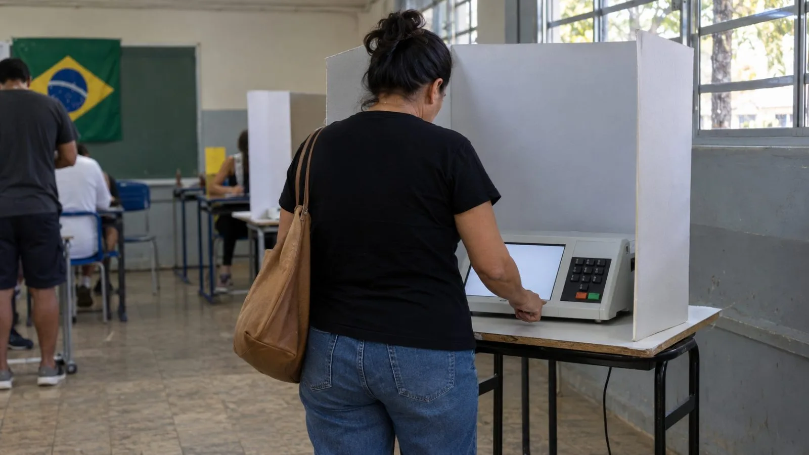 A voter uses an electronic voting machine at a polling station in Brasília, Brazil (AI-generated image / EconoTimes)