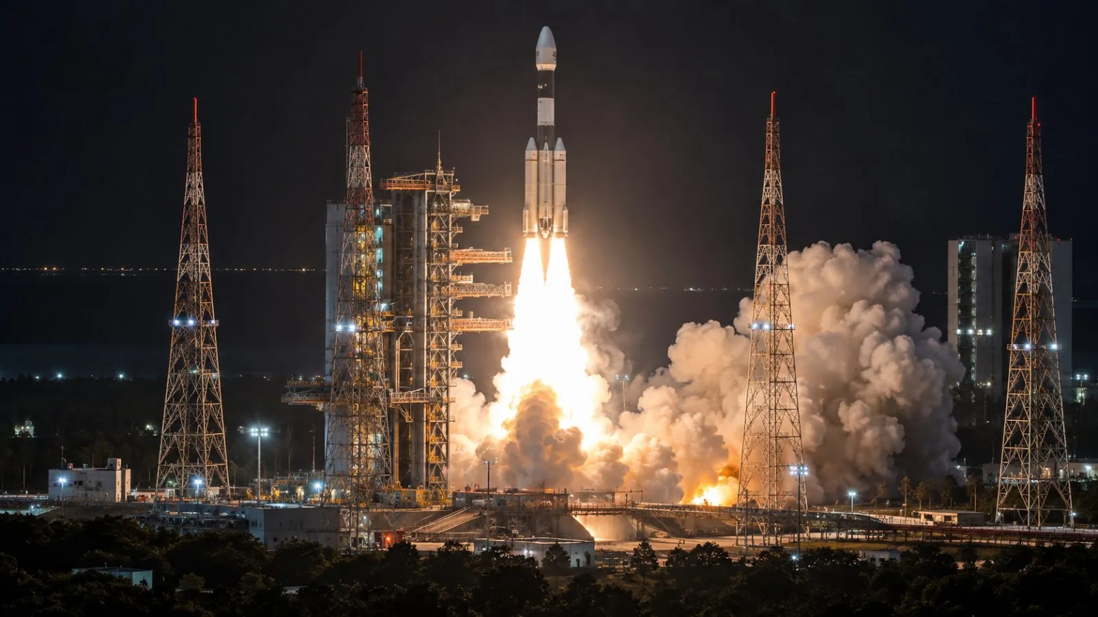 A GSLV rocket rises from the Second Launch Pad at Sriharikota, India. (AI-generated image / EconoTimes)