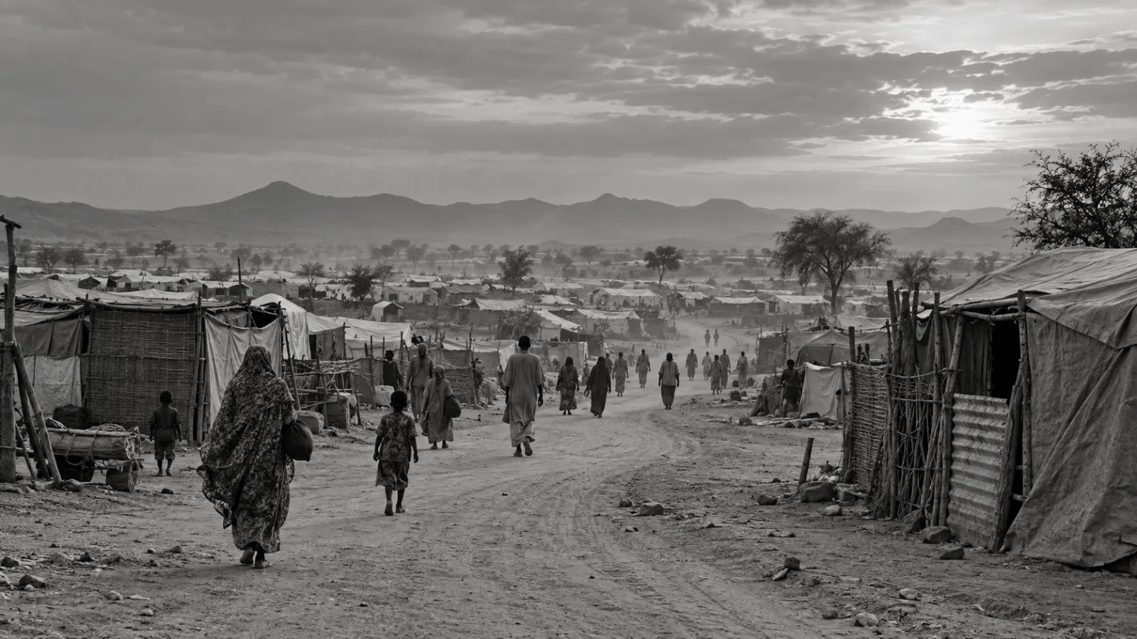 Sudanese refugees walk between temporary shelters in Bamina, eastern Chad, near the Sudan border. (AI-generated image / EconoTimes)