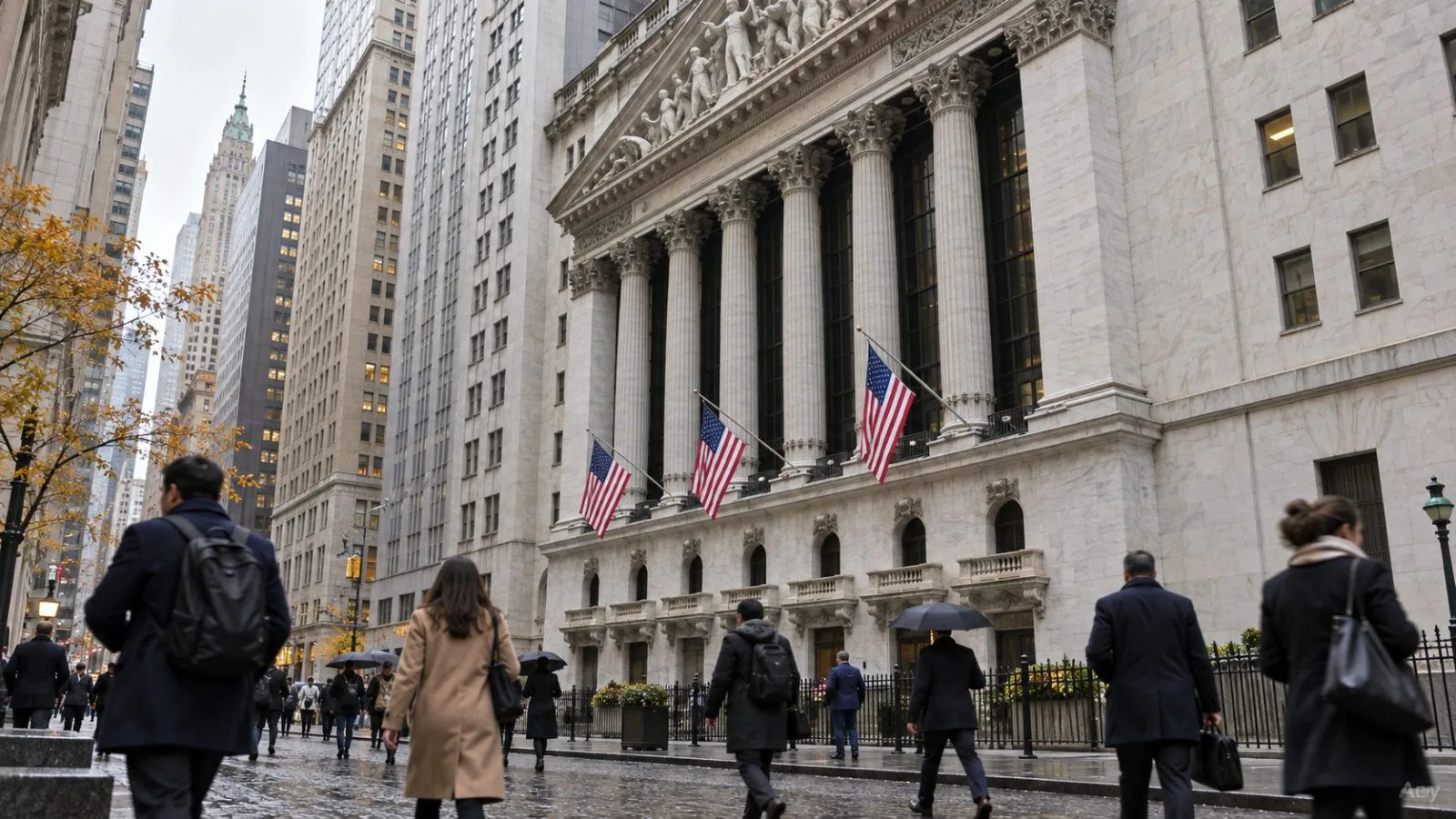 Commuters pass the New York Stock Exchange on Wall Street in Manhattan. (AI-generated image / EconoTimes)