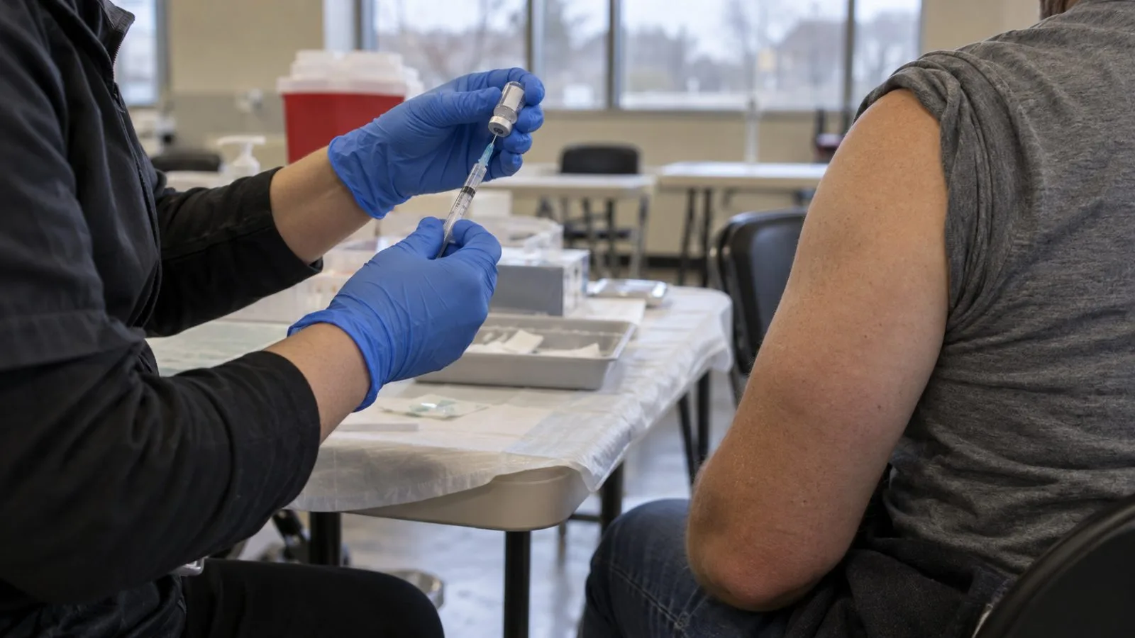 A health worker prepares an MMR vaccine at a pop-up clinic in Harrisburg, Pennsylvania. (AI-generated image / EconoTimes)
