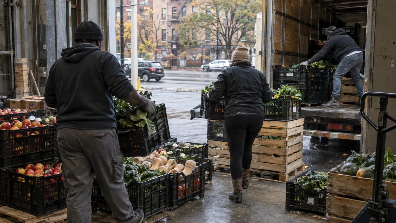 Volunteers unload produce at a community pantry in the Bronx, New York City. (AI-generated image / EconoTimes)
