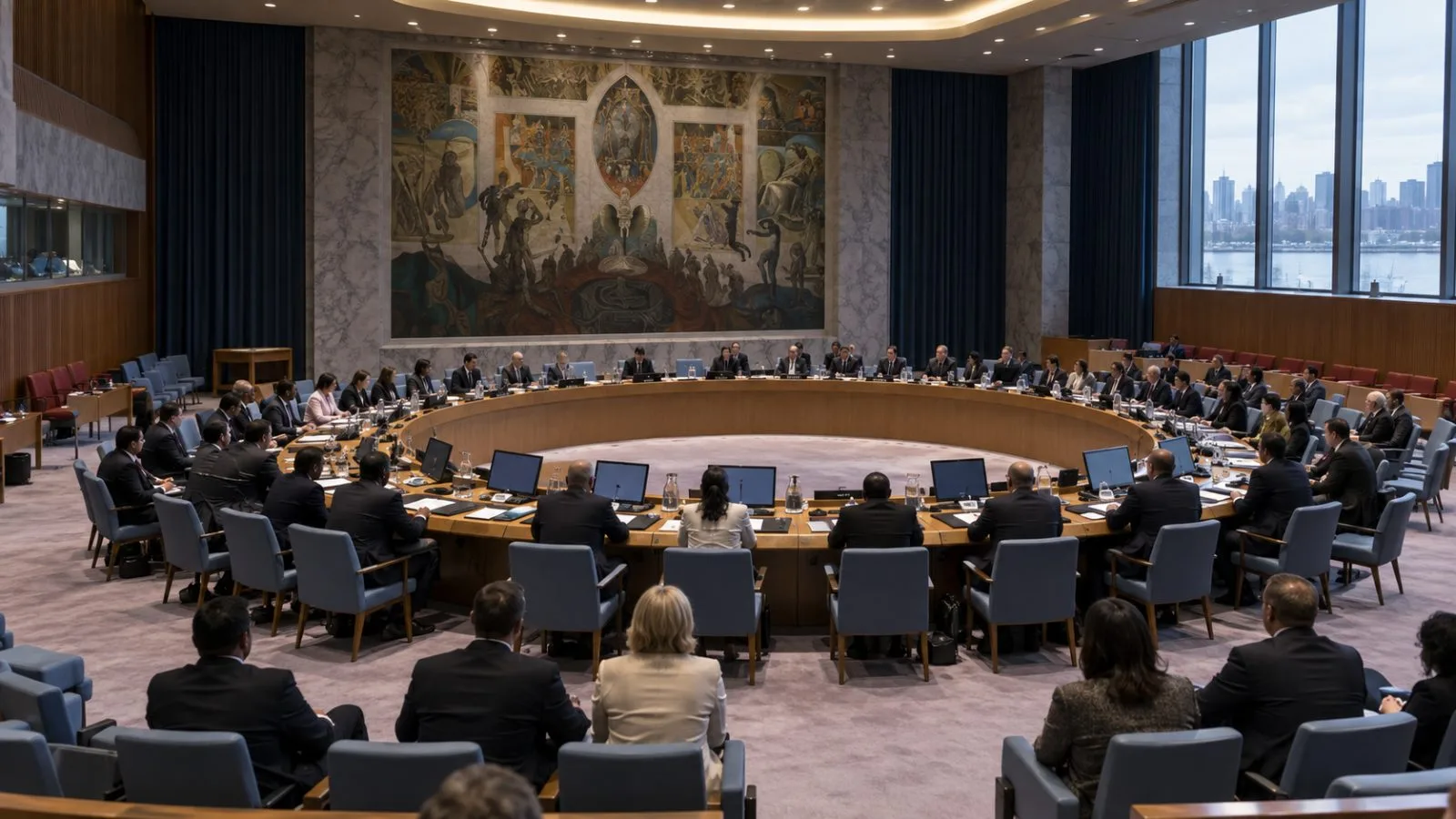 Delegates take part in a Security Council debate at United Nations headquarters in New York (AI-generated image / EconoTimes)