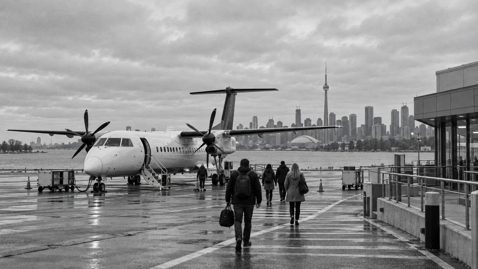 A turboprop waits beside the terminal at Billy Bishop Toronto City Airport in Toronto. / EconoTimes.ai