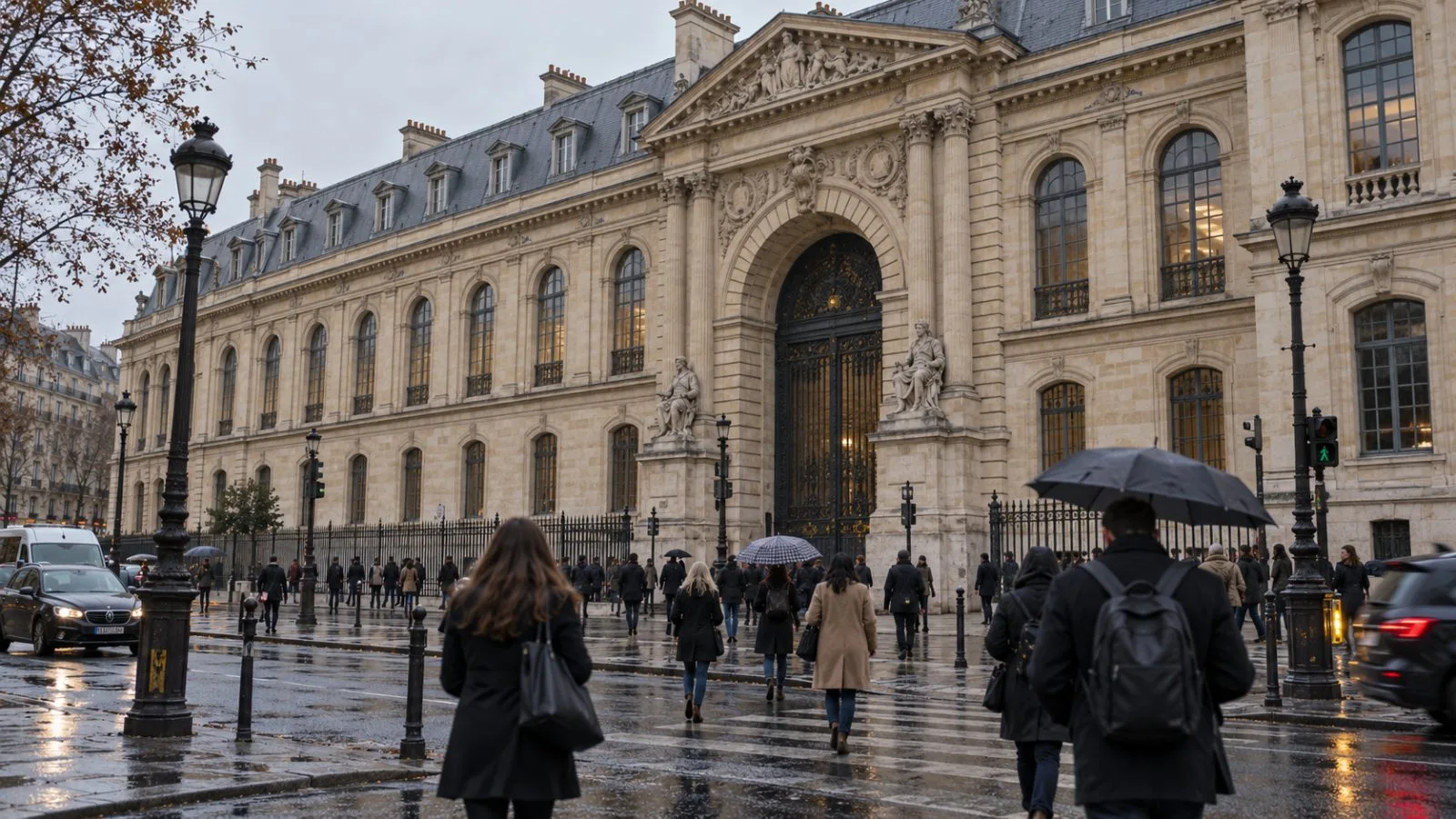 Commuters pass the Banque de France headquarters on Rue de la Vrillière in Paris. (AI-generated image / EconoTimes)