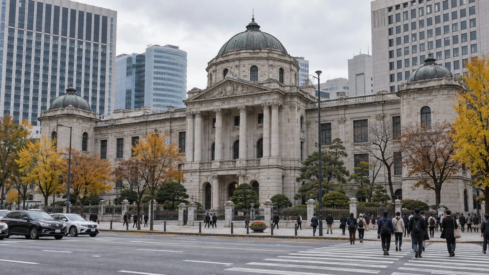 Pedestrians pass the Bank of Korea headquarters in central Seoul, South Korea. (AI-generated image / EconoTimes)