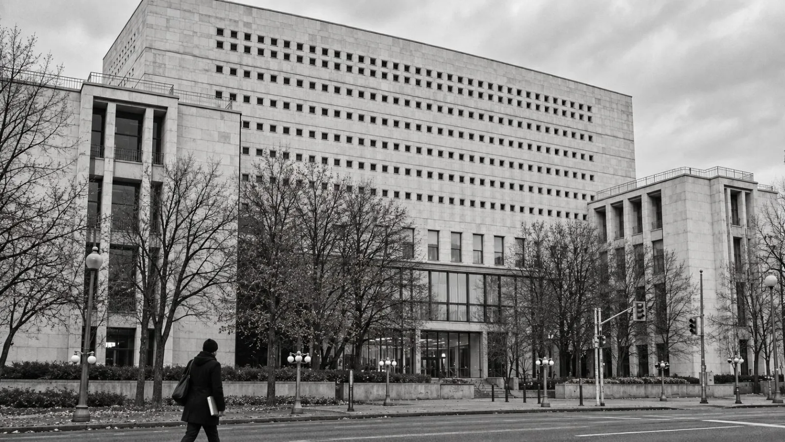 A visitor carries a book past Library and Archives Canada in Ottawa on an overcast autumn afternoon. / EconoTimes.ai