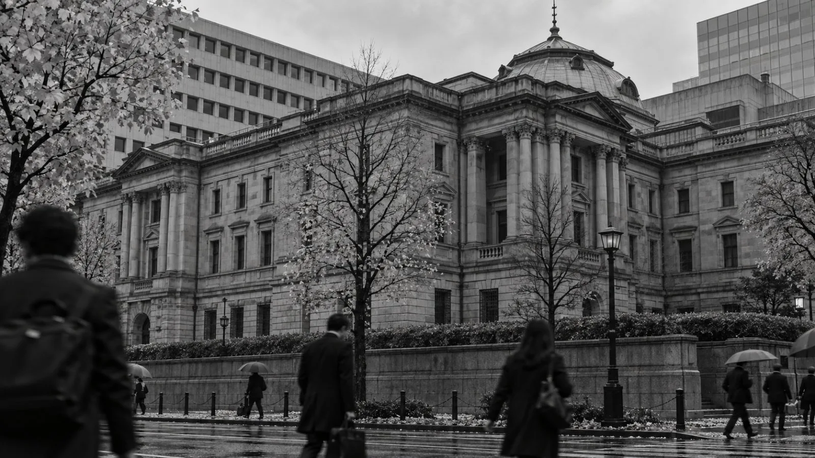 Commuters pass the Bank of Japan headquarters in Tokyo’s Nihonbashi district. (AI-generated image / EconoTimes)