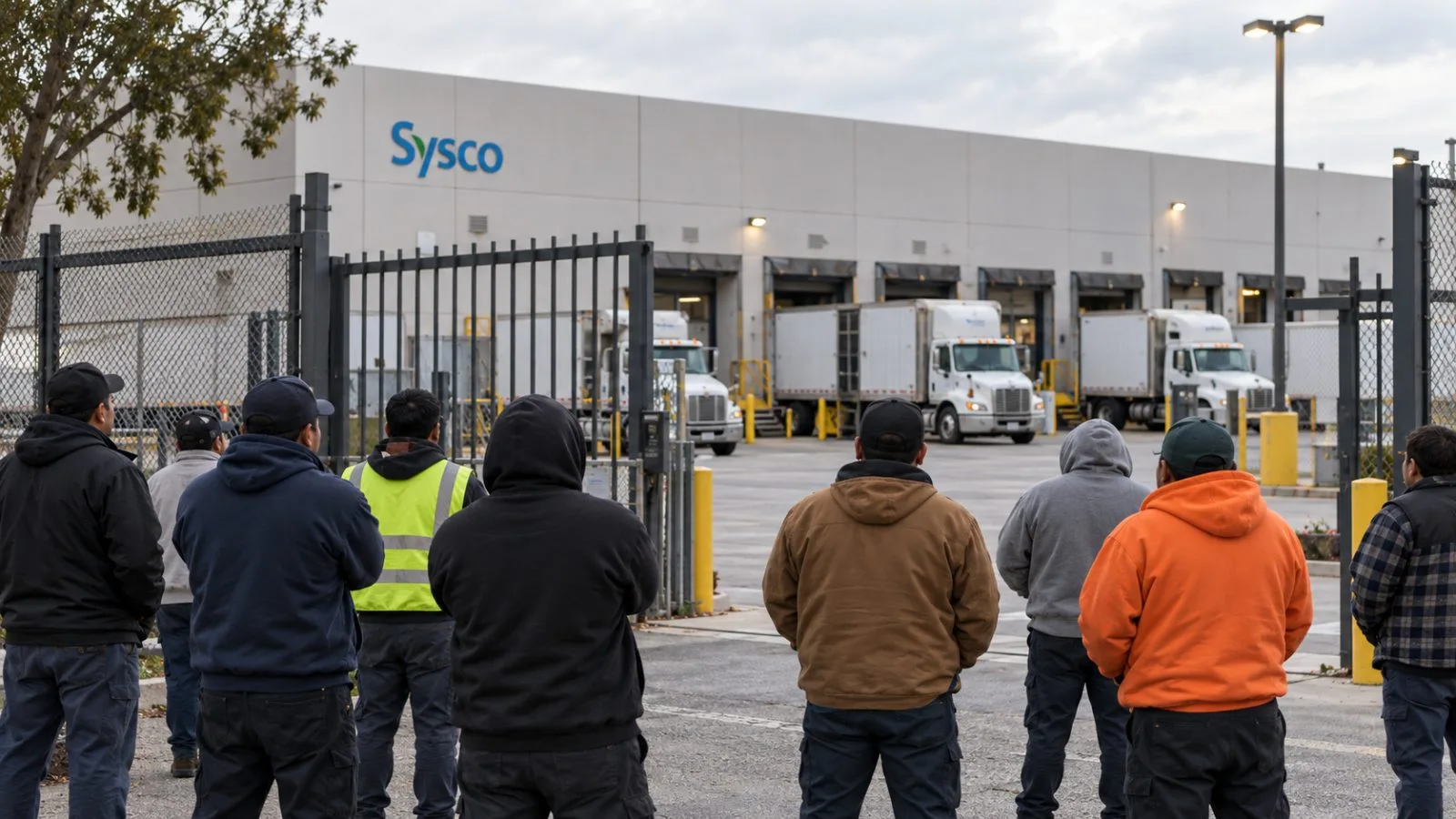 Workers stand outside a food distribution warehouse in Los Angeles during a strike / EconoTimes.ai