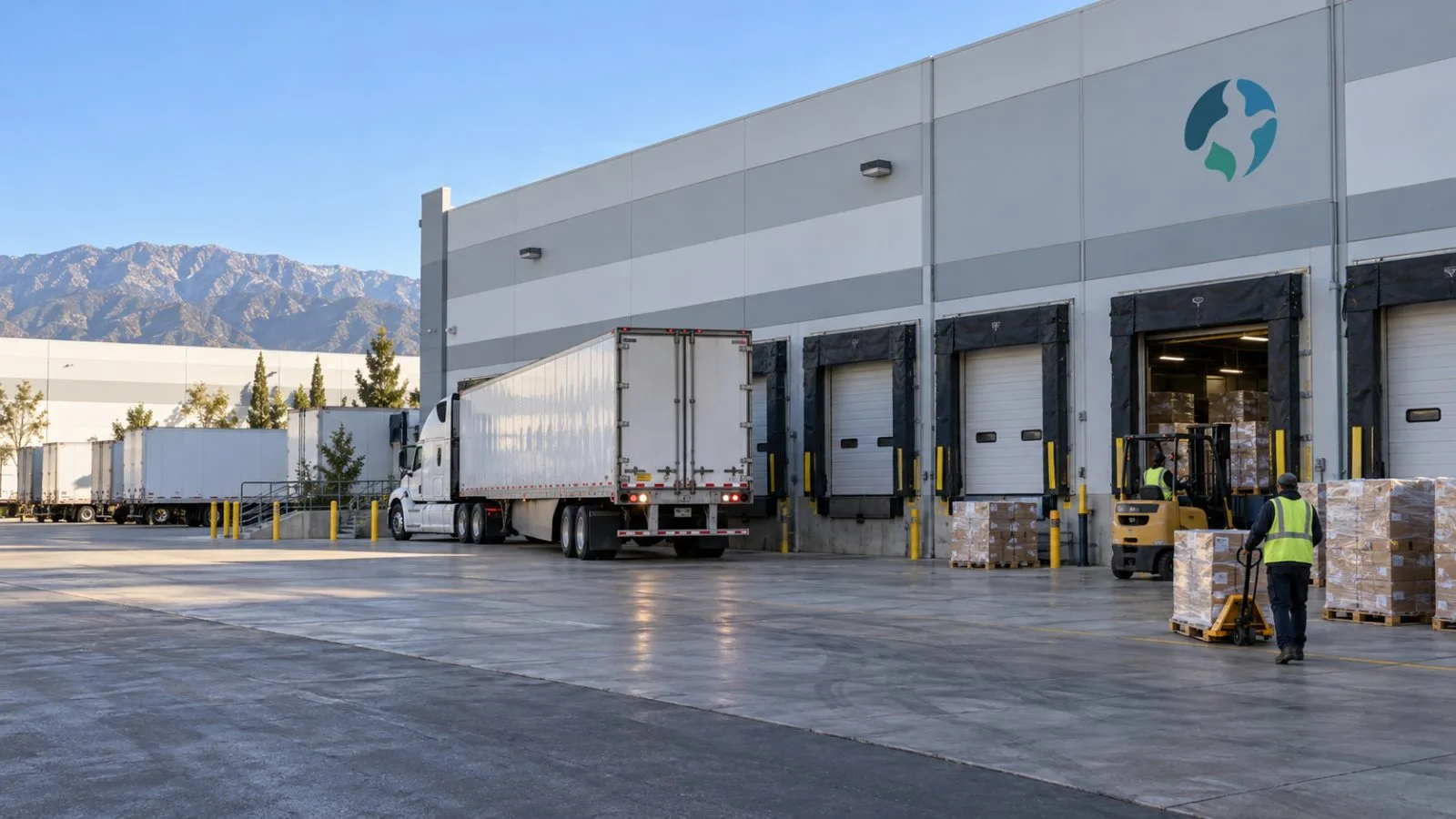 A truck backs toward a warehouse loading bay in Rancho Cucamonga, California. / EconoTimes.ai