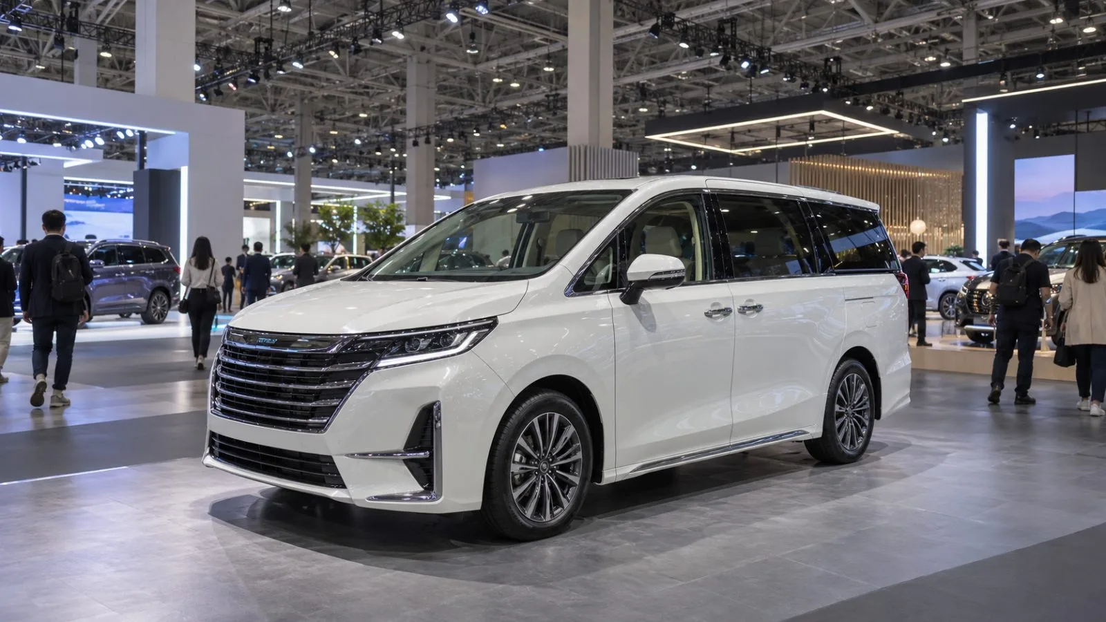 A multipurpose vehicle sits on the exhibition floor at Cotai Expo in Macao. (AI-generated image / EconoTimes)
