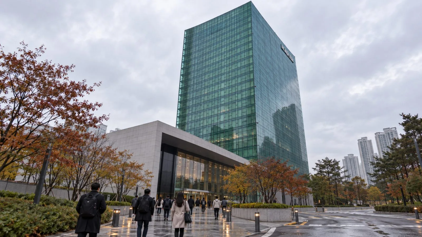 Commuters pass Naver's Green Factory headquarters in Seongnam, South Korea. / EconoTimes.ai
