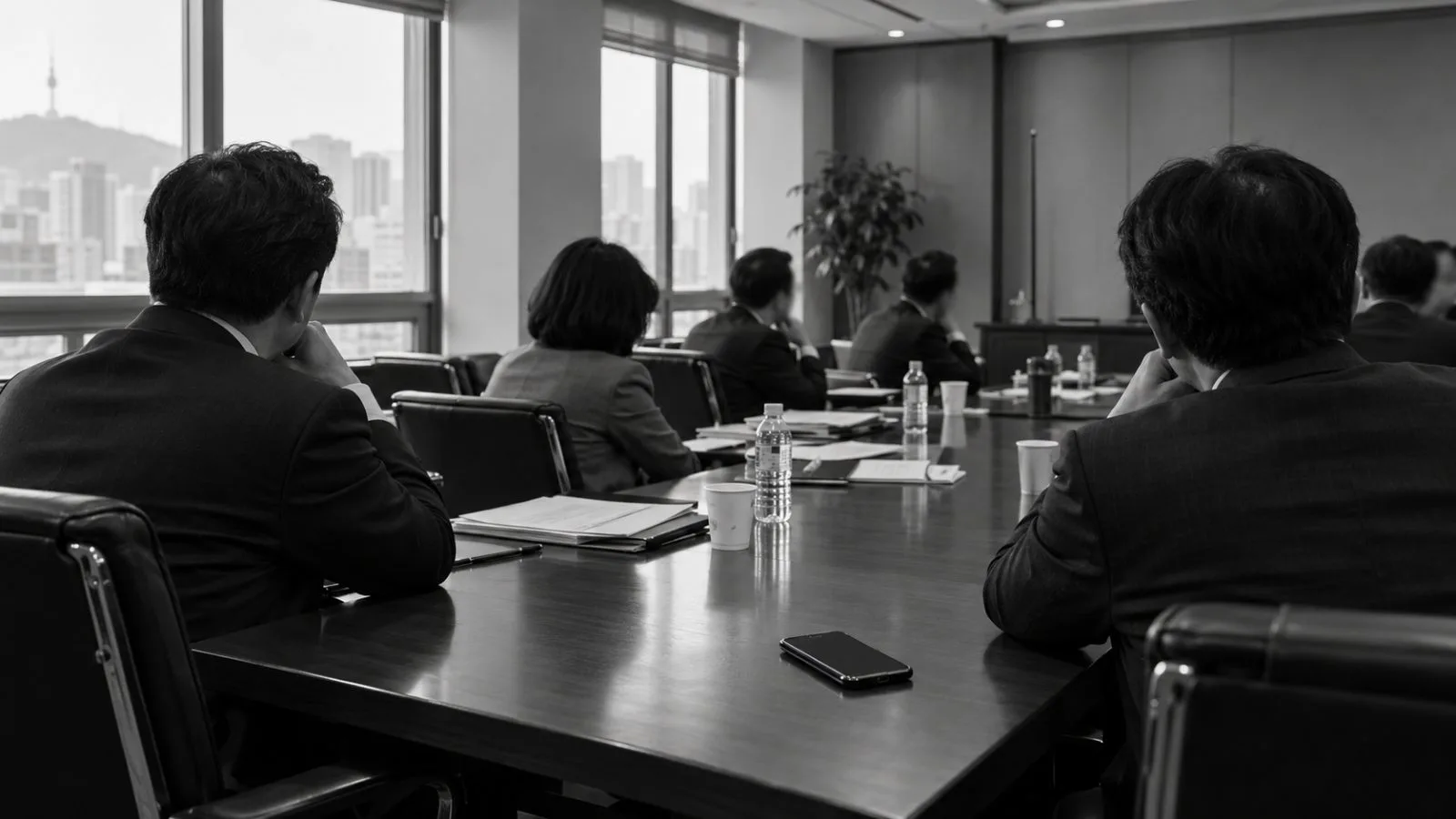 Lawmakers listen to a recording during a party meeting in Seoul, South Korea. (AI-generated image / EconoTimes)
