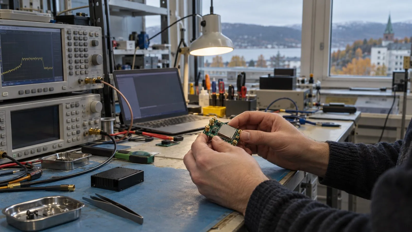 Prototype radio boards sit side by side during a Bluetooth test in Trondheim, Norway. / EconoTimes.ai