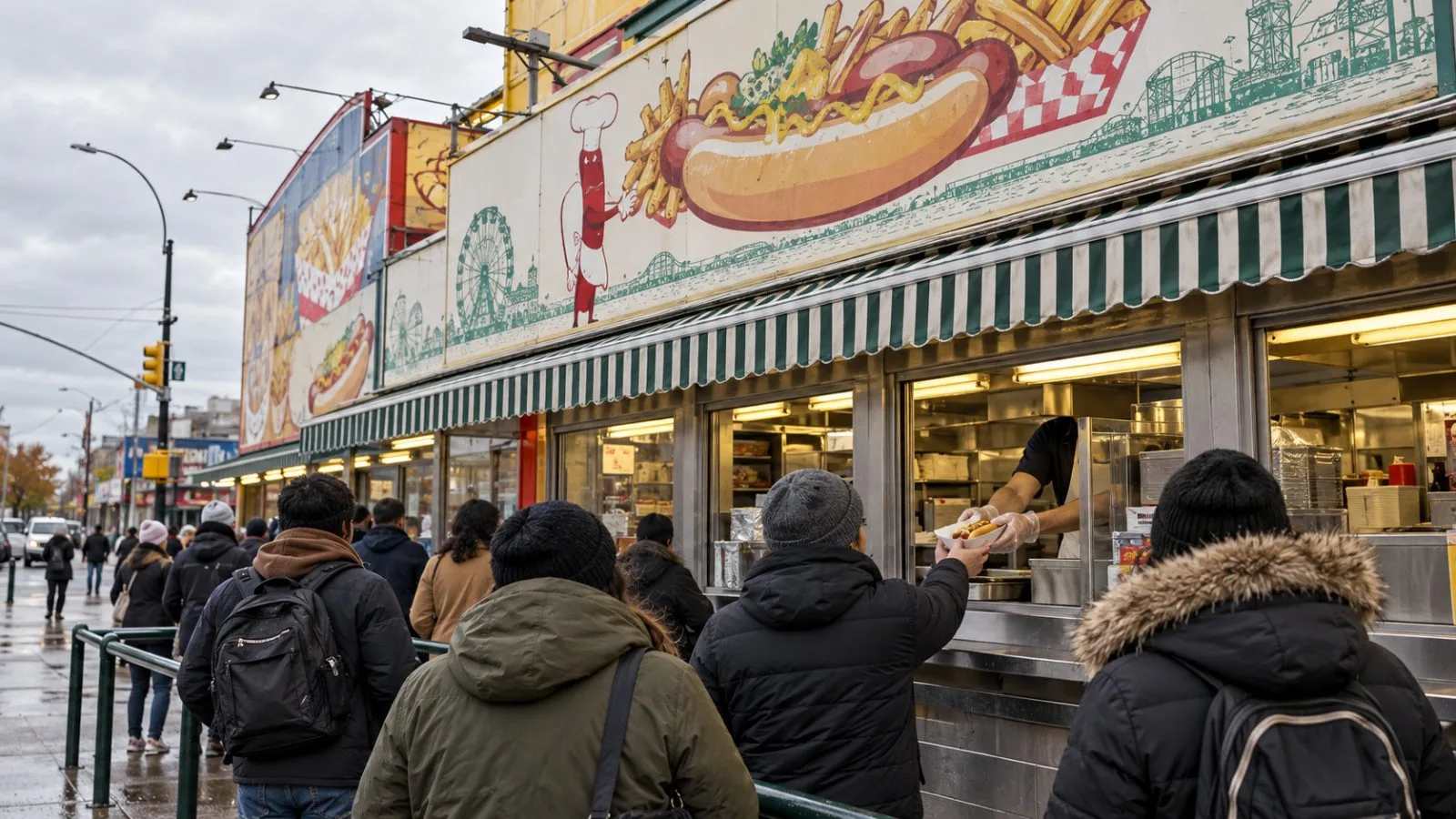 Customers queue at a hot-dog service window in Coney Island, Brooklyn. / EconoTimes.ai