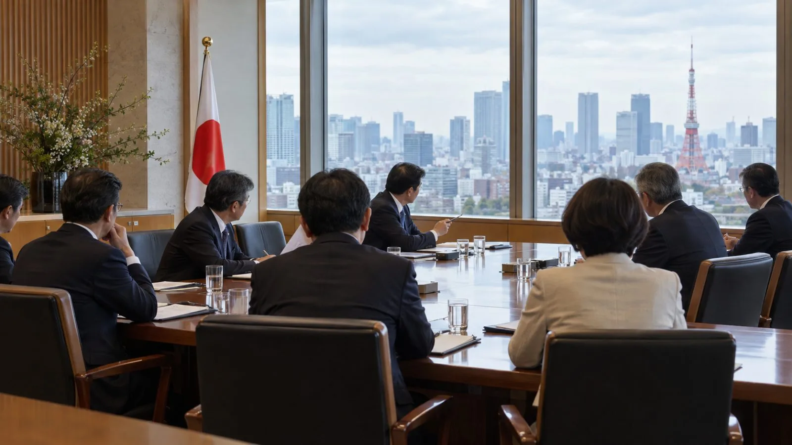 Officials sit across a conference table during a bilateral summit in Tokyo, Japan (AI-generated image / EconoTimes)