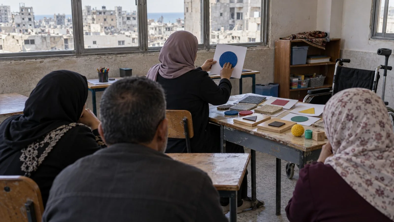 Students gather for a lesson at a temporary learning site in Gaza City. (AI-generated image / EconoTimes)