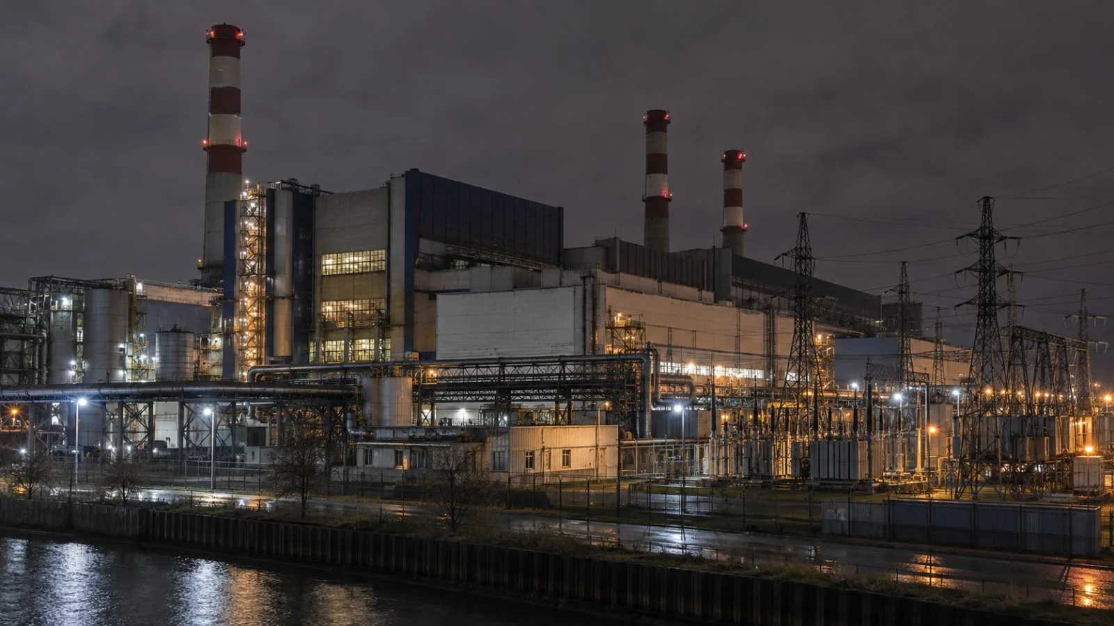 Power lines run beside the Kaliningrad CHP-2 plant in Kaliningrad, Russia. (AI-generated image / EconoTimes)