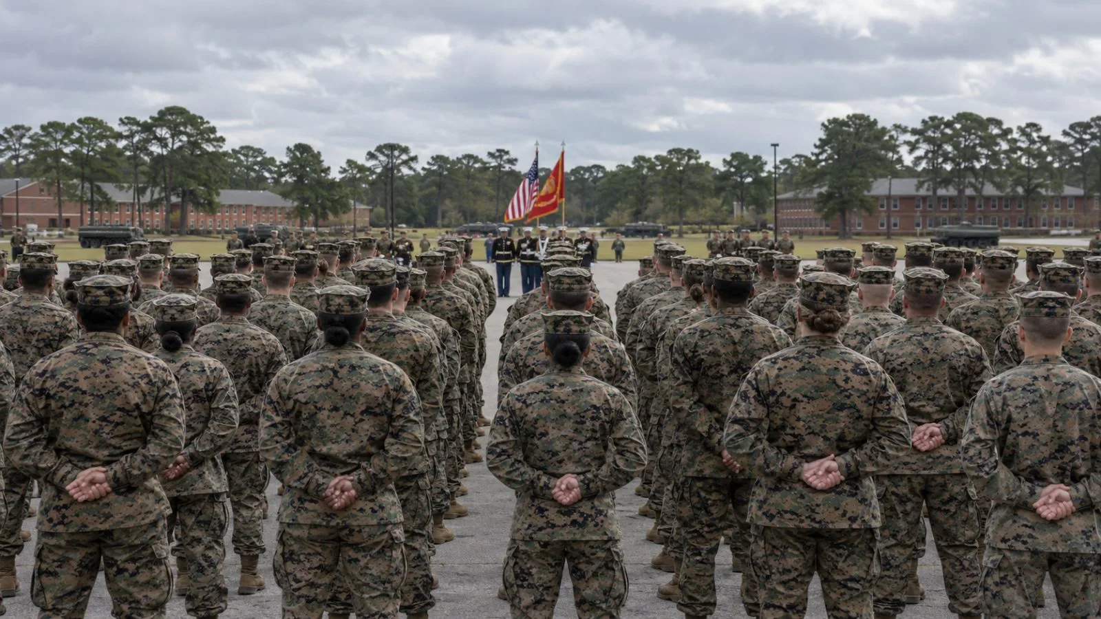 Marines stand in formation at Camp Lejeune in North Carolina. (AI-generated image / EconoTimes)