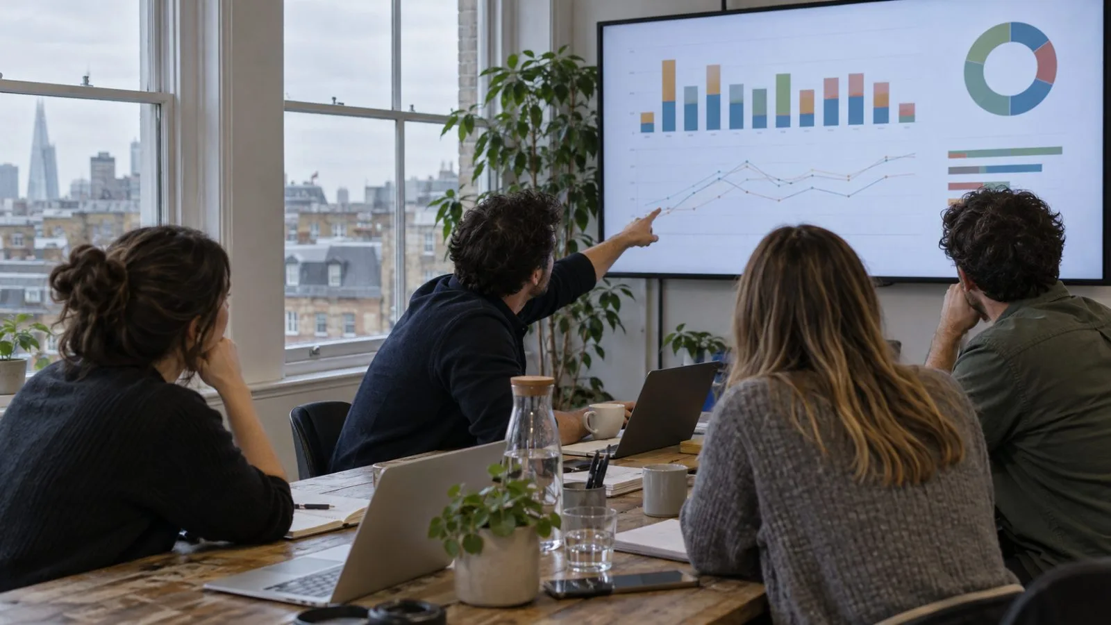 Marketing staff review social media campaign metrics on a screen in a London office. (AI-generated image / EconoTimes)