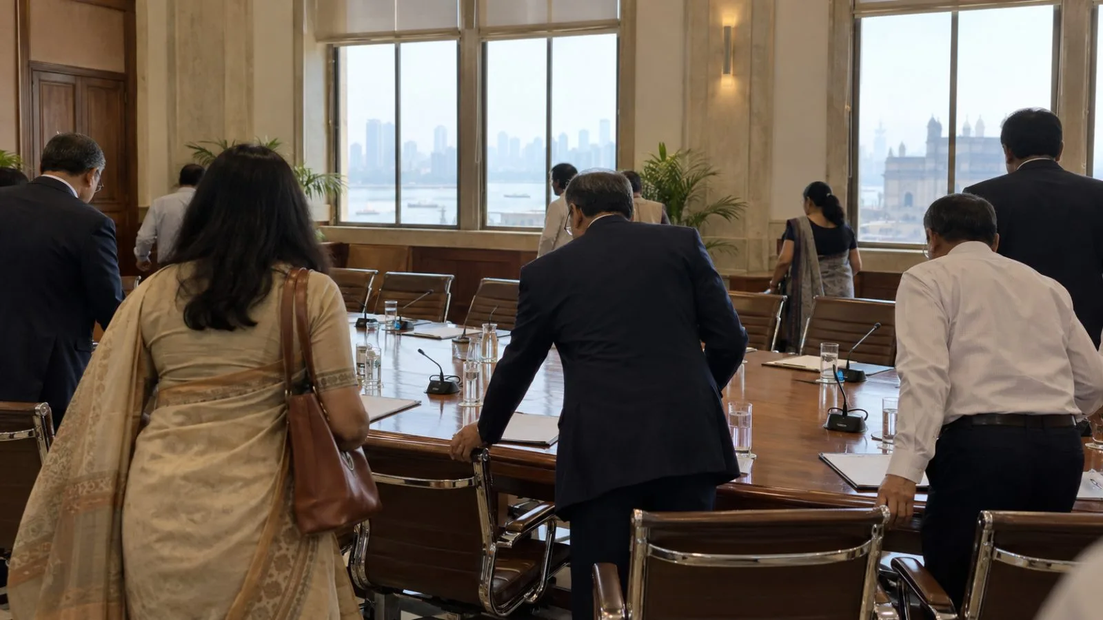 Delegates take their seats around a meeting table in Mumbai, India. (AI-generated image / EconoTimes)