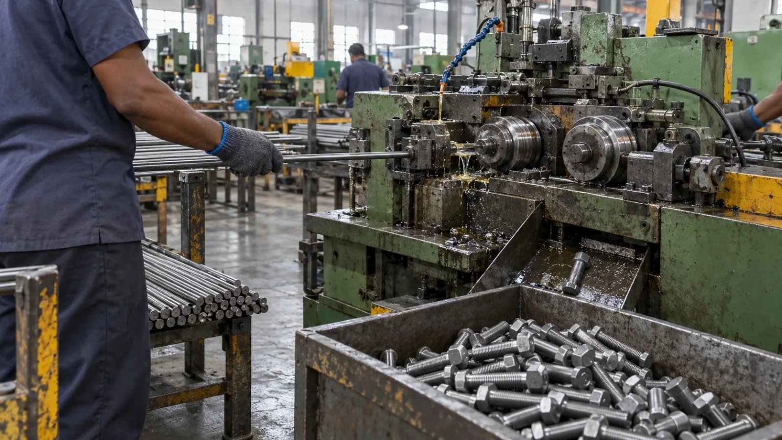 Steel fasteners move through production at a Sundram Fasteners plant in Padi, Chennai (AI-generated image / EconoTimes)