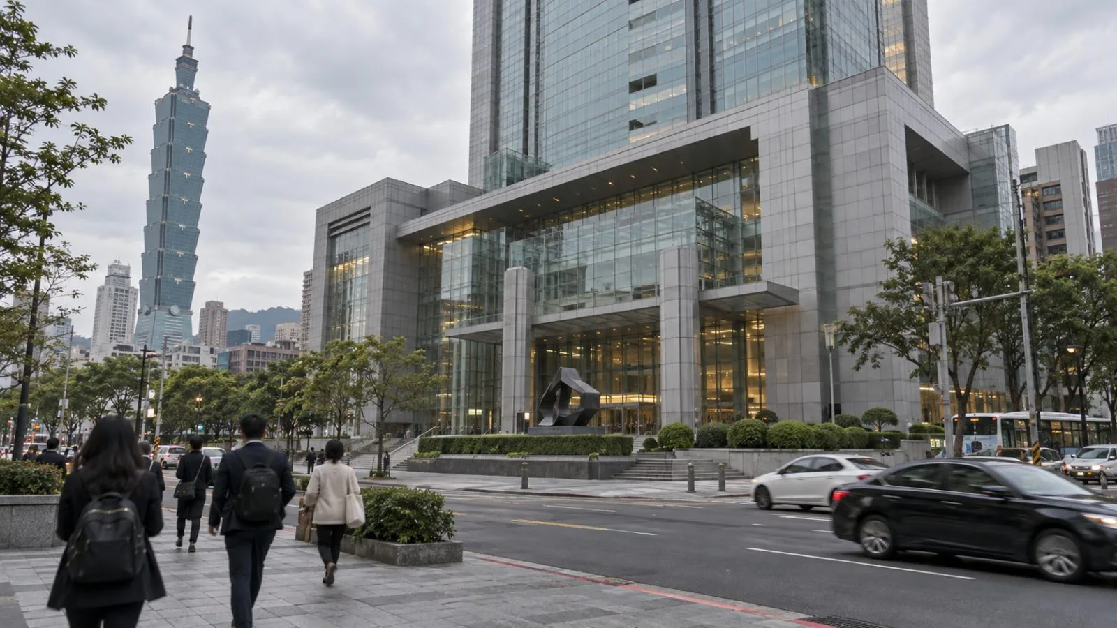 Pedestrians pass the Taiwan Stock Exchange building in Taipei, Taiwan. (AI-generated image / EconoTimes)