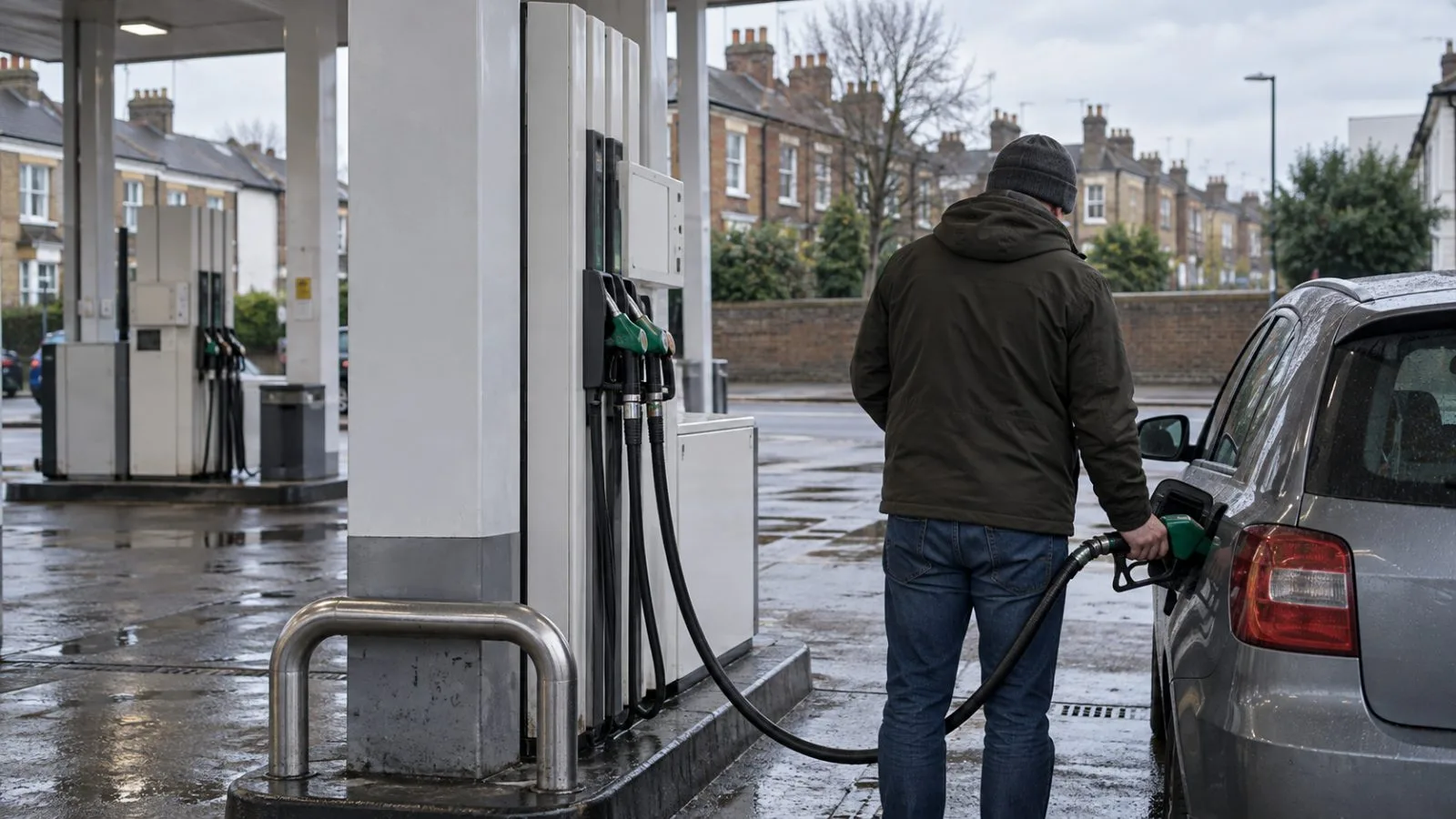 A motorist refuels a car at a petrol station in London. (AI-generated image / EconoTimes)