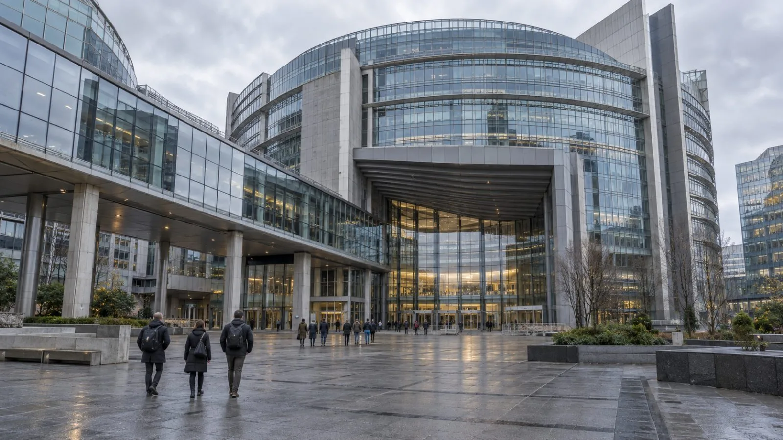 Visitors approach the European Parliament in Brussels beneath an overcast morning sky. (AI-generated image / EconoTimes)