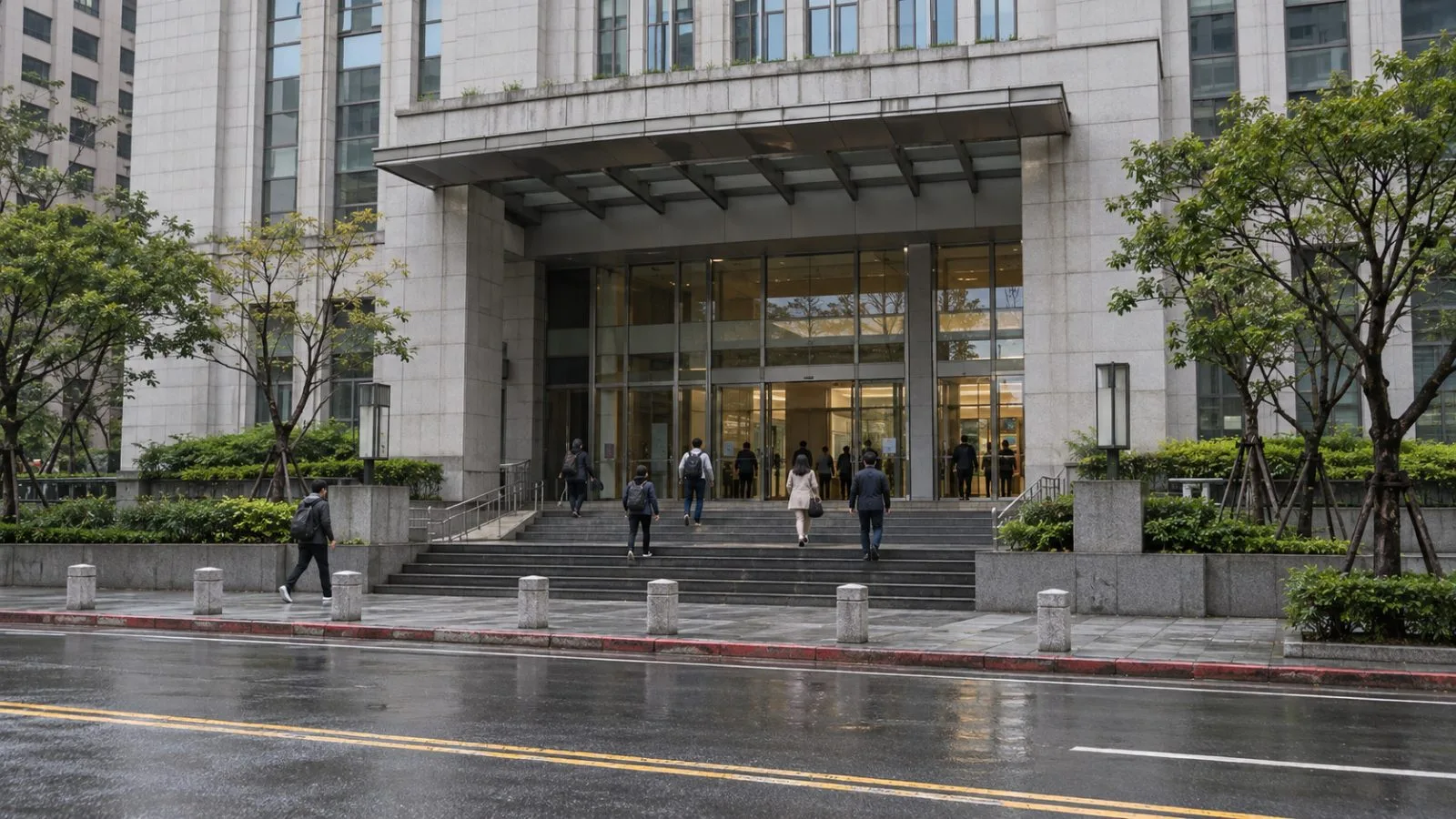 Pedestrians enter the prosecutors' office in New Taipei, Taiwan, on an overcast afternoon. (AI-generated image / EconoTimes)