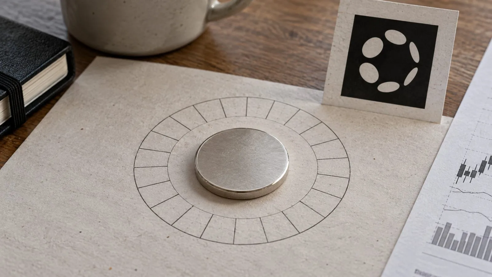 An unmarked cryptocurrency token sits within a circular 24-hour ring in an editorial graphic. / EconoTimes.ai