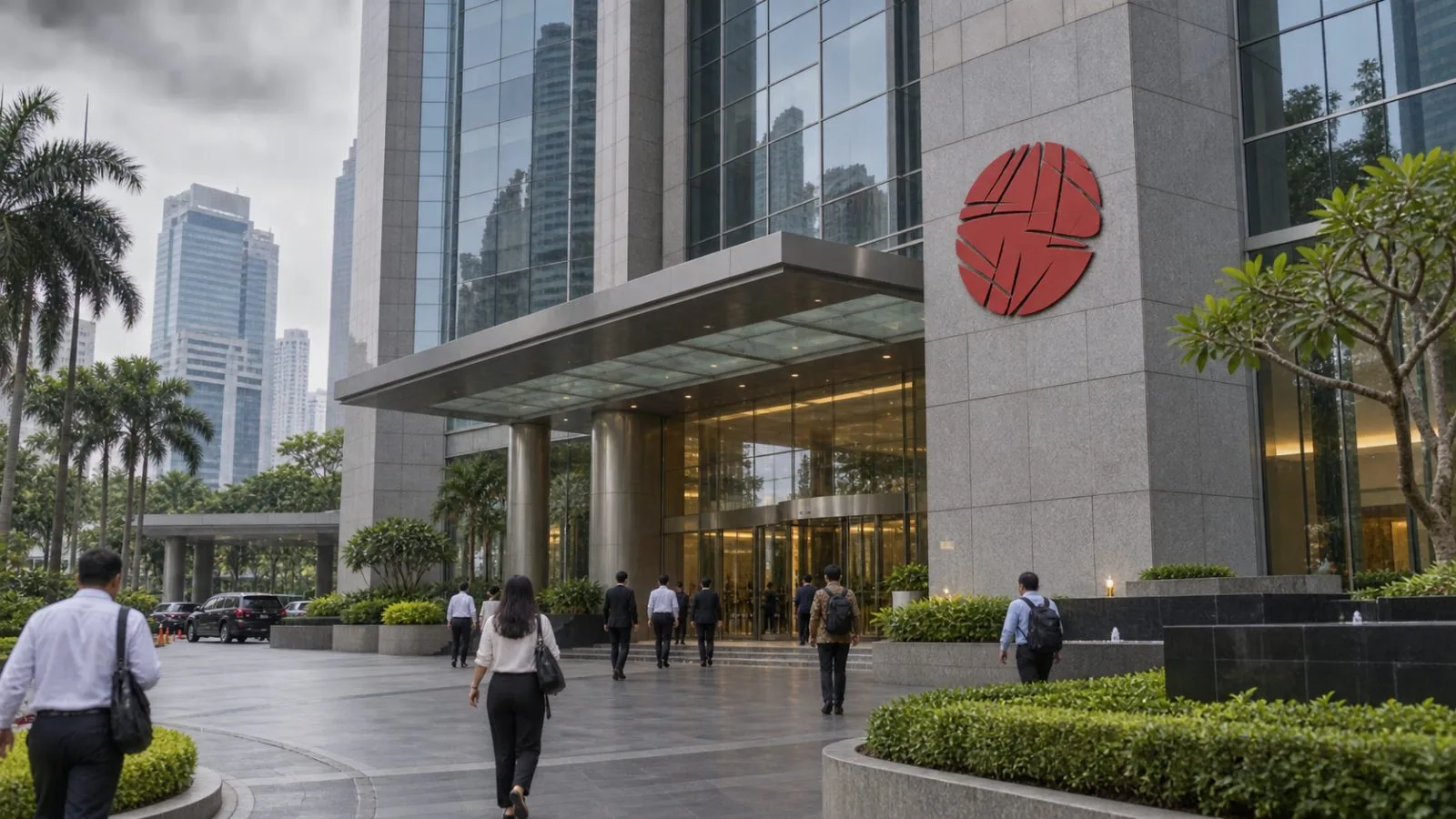 People pass the Indonesia Stock Exchange building in Jakarta under overcast morning light. / EconoTimes.ai