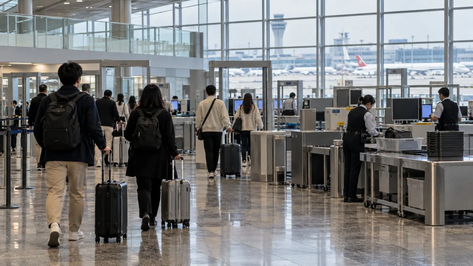 Customs terminals stand beside a baggage inspection area at Haneda Airport in Tokyo. (AI-generated image / EconoTimes)