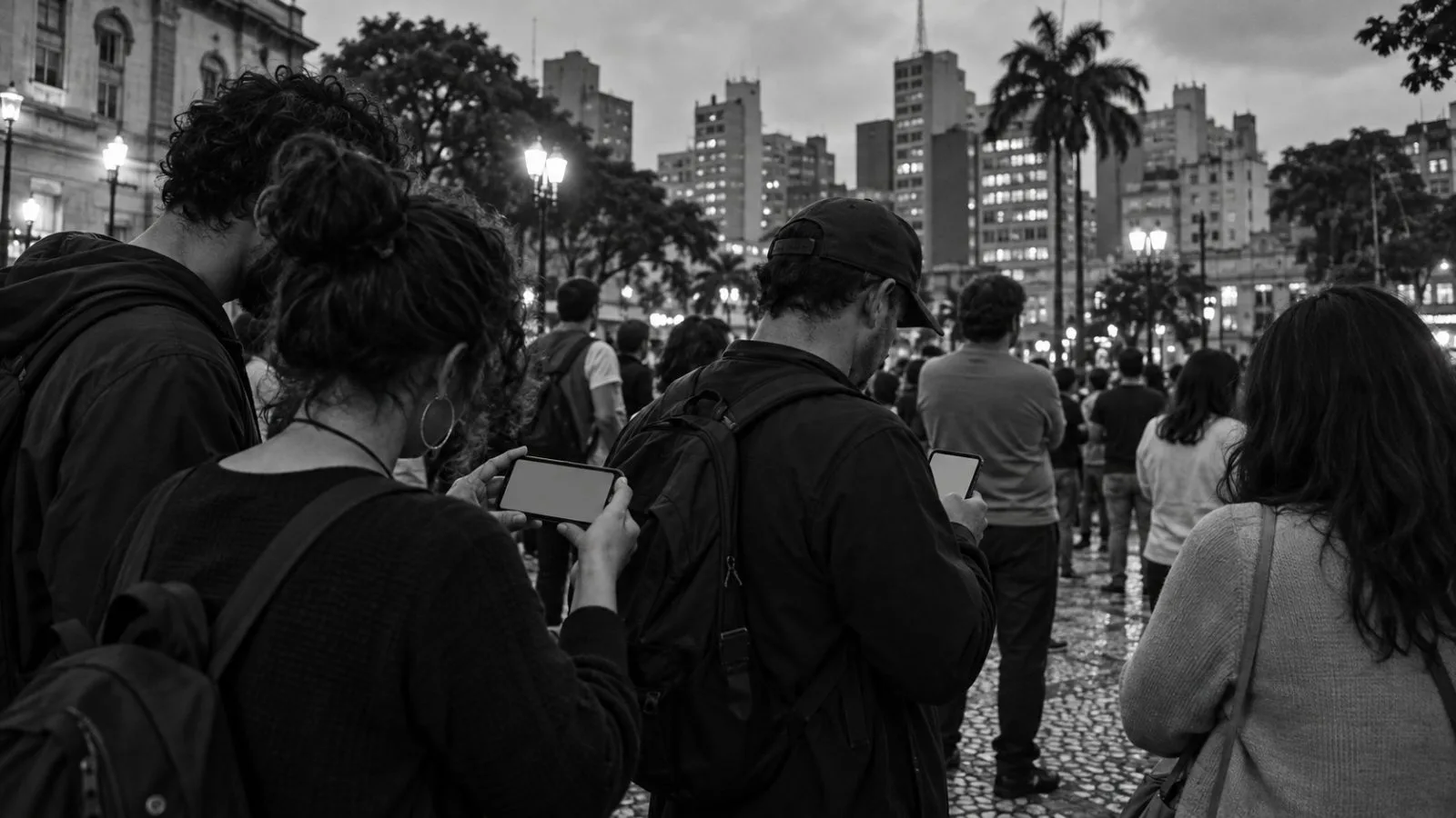 Supporters check their phones during a campaign gathering in São Paulo, Brazil (AI-generated image / EconoTimes)